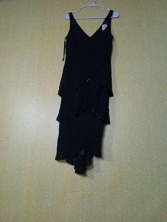 Jones New York Black Silk Tiered Beaded Dress