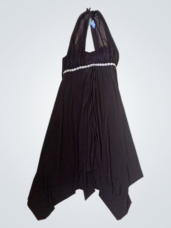ALYN PAIGE NEW YORK Vestido Preto Halter com Cintura Decorada