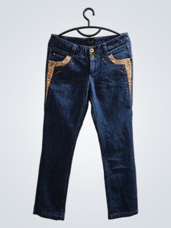 GLOCKLER Women's Embellished Blue Denim Jeans