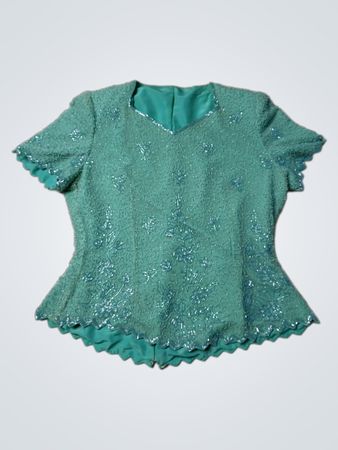 Teal Beaded Peplum Top