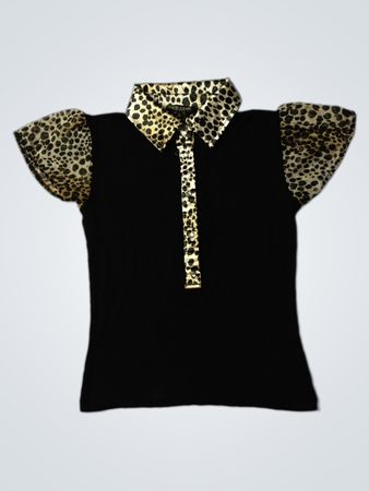 Roberto Cavalli Leopard Print Collar Black T-Shirt