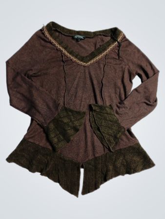 G-Shape Women's Brown V-Neck Long Sleeve Top Size L