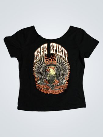 Black T-Shirt with Free Spirit Old School Brotherhood Motorcycle Club Graphic