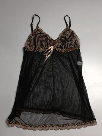 La Pele Black Mesh Babydoll with Pink Trim