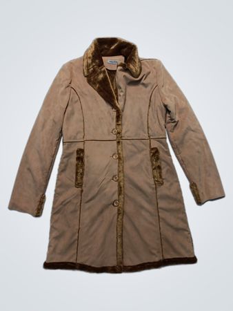 HELYNA Women's Brown Faux Suede & Fur Trimmed Coat