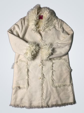 White Faux Fur Trimmed Coat
