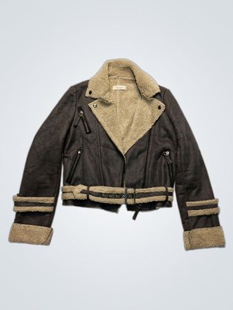 Rachel Women's Brown Faux Suede Sherpa Lined Aviator Jacket