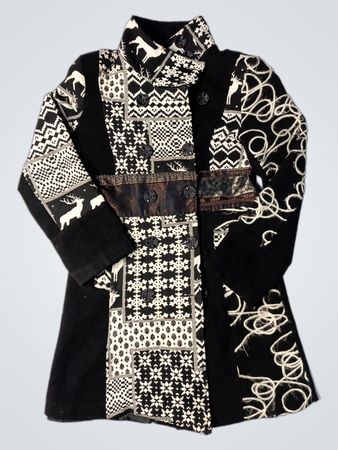 Patchwork Coat with Deer and Snowflake Motifs