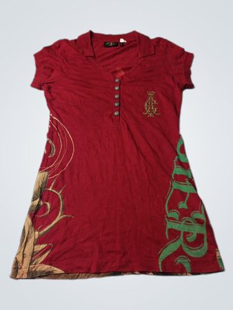 Christian Audigier Rotes Besticktes Grafik-T-Shirt