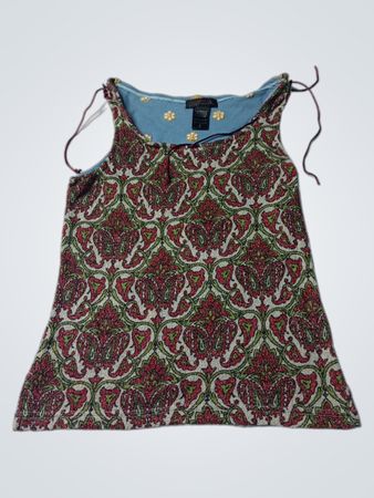 Custo Barcelona Women's Sleeveless Tank Top with Paisley Print and Floral Embroidery