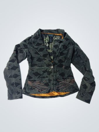Custo Barcelona Women's Green Diamond Pattern Blazer