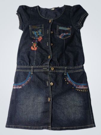 MIM Denim Dress with Butterfly Embroidery