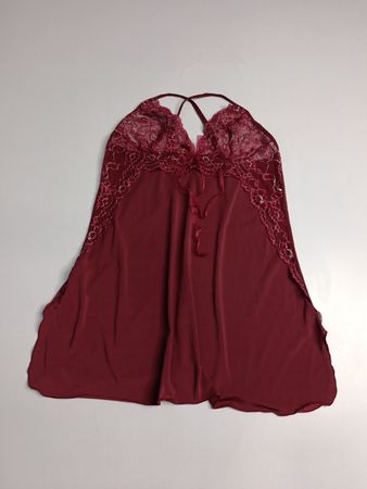 Chemise de nuit babydoll avec bordure en dentelle rouge