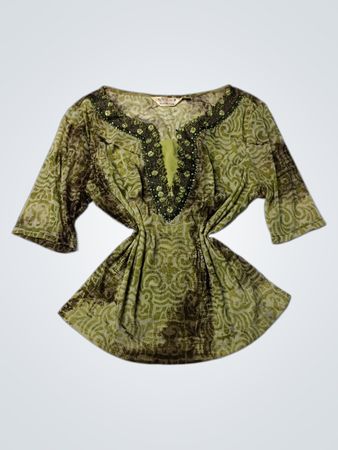 Top tunique à perles à motif vert