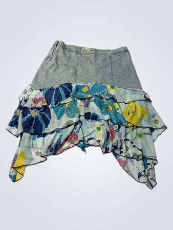 Jupe en denim pour femmes Blu Deise avec garniture fluviale florale