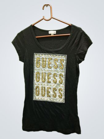 Guess Schwarzes Kurzarm-Grafik-T-Shirt