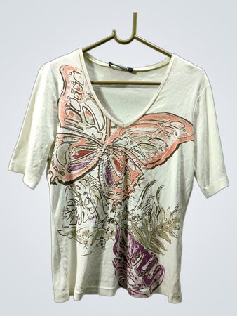 Betty Barclay Collection White Schmetterlingsdruck V-Ausschnitt T-Shirt