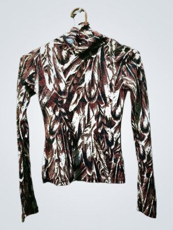 Stradivarius Turtleneck Feather Print Top