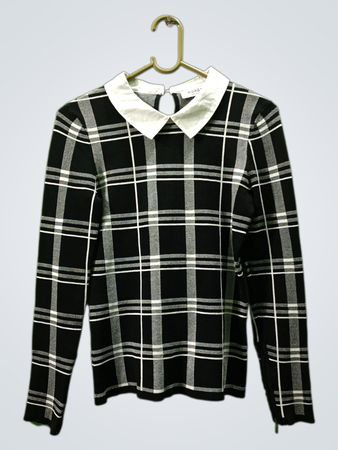 Morgan Black & White Plaid Langarmoberteil