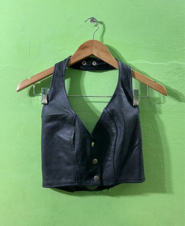 Schwarzes Leder-Halter-Top
