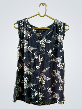 Gina Damen ärmelloses Top mit blauem Blumenmuster