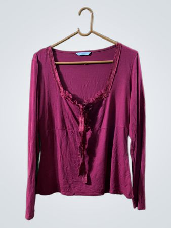 Marks & Spencer Burgunderrotes Langarmshirt mit Spitzenverzierung