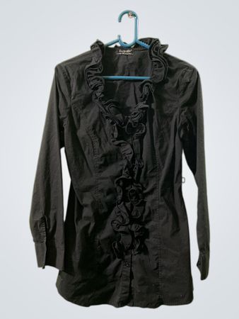 S&CHARM Fashion Rüschiges schwarzes Langarmshirt