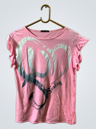 Sisley Pink Graphic Heart T‑Shirt