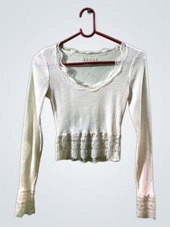 Urban Outfitters Weißes Spitzenbesatz Rippstrick Cropped Top