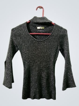Only Women's Glitter Ribbed Bell Sleeve Mock Neck Top