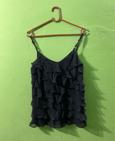 Ann Taylor Black Ruffle Cami Top
