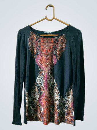 Encuentro Basics Schwarzes Langarm-Oberteil mit Paisley-Muster