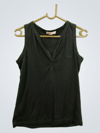 GuoDil schwarzes ärmelloses Tanktop mit V-Ausschnitt