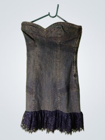 Guess Denim trägerloses Kleid mit Spitzenbesatz