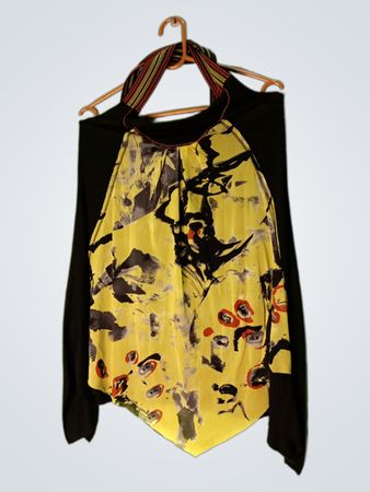 Deco Women's Schwarzes & Gelbes Abstract Print Neckholder-Oberteil