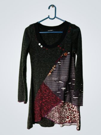 LJR Damen Langarm Patchwork-Kleid
