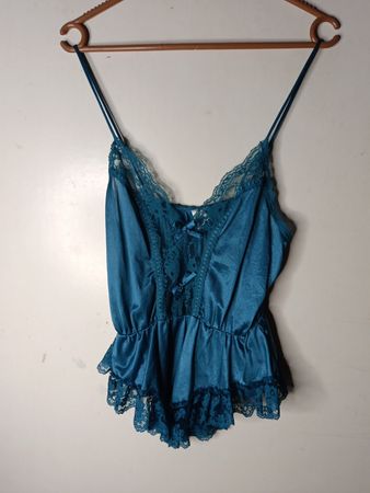 Teal Satin- und Spitzenbody
