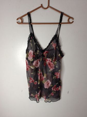 Ärmelloses Spitzen-Top mit transparenter Blumenmuster-Optik und Spitzenbesatz