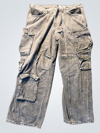 Calças Cargo de Denim Cinza Dividido