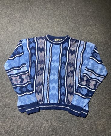 Alan Stuart Blue Geometric Pattern Sweater