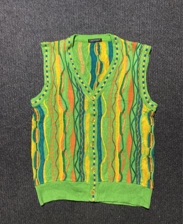 CHOVERT Green Multi-Color Argyle Pattern Button-Up Vest