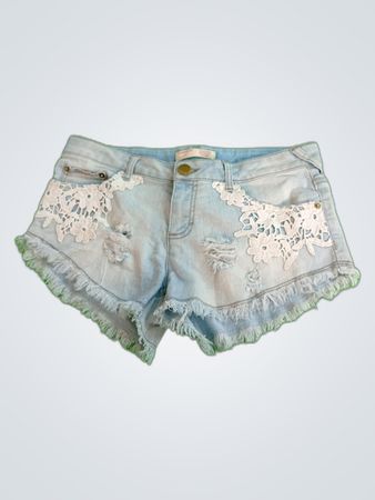 No Boundaries Distressed Lace Denim Shorts