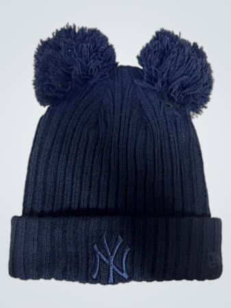 Neue Ära Schwarze Strickmütze mit Pompons und Yankees-Logo