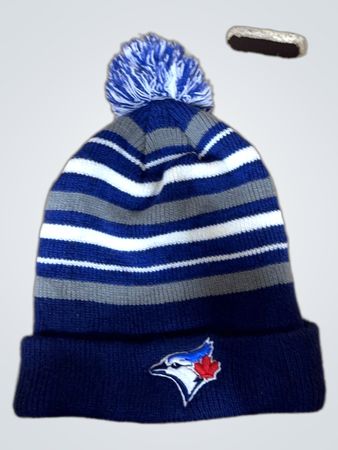 Toronto Blue Jays Gestreifter Pom Pom Beanie