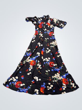 Schwarzes Blumenmuster Maxikleid