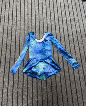 Das Line Up Blue Tie-Dye Langarm-Eiskunstlaufkleid
