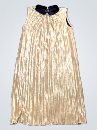 Gold-gefaltetes Kleid mit schwarzem Kragen