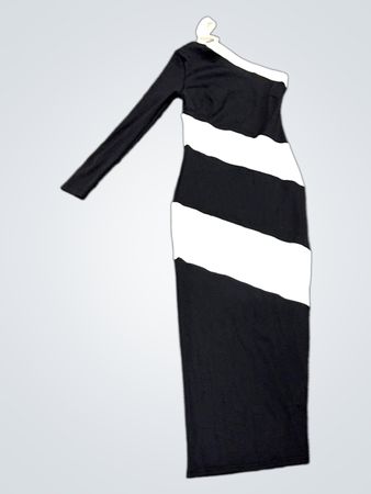 Schwarz-weißer gestreifter One-Shoulder-Kleid