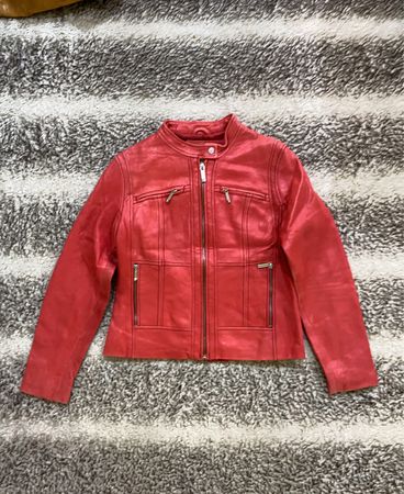 Veste en cuir rouge Michael Kors