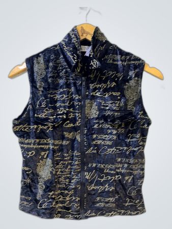 Estina Black Printed Velvet Vest